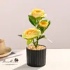 Camelia de Tres Cabezas Transfronteriza Pequeño Bonsái Flor Artificial Creativa Decoración para el Hogar Estudio Fotográfico Adornos Plantas Verdes Artificiales Plantas en Maceta Artificiales