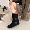 Botas de Motociclista Estilo Retrô Western para Mulheres, Botas de Cano Médio, Estilo Coreano, Fivela, Salto Grosso, Puxar, Botas de Cano Curto