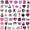 50 Pegatinas Geniales Retro Y2K Negras y Rosas Estilo Ins para Patinetas Cascos, Pegatinas Decorativas Impermeables Personalizadas para Maletas