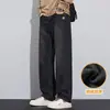 Jeans de Pierna Ancha para Hombre Otoño/Invierno 2026, Marca de Tendencia Estilo Americano, Pierna Recta Holgada, Pantalones Casuales con Forro de Felpa para Hombre