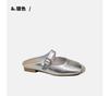 Baotou - Pantuflas de media caña para mujer, ropa exterior, verano 2025, nuevas, plateadas, francesas, suaves, con suela Mary Jane, zapatos individuales, zapatos Mueller