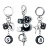Chaveiro de Bola de Bilhar Irregular Clássico Preto com Design de Dado de 8 Bolas Pretas, Adequado para Pendurar no Telefone e na Bolsa, em Estoque