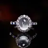 Anillo de Huevo Blanco de Pit Viejo Alto Hielo Cabujón Redondo Pequeño Plateado Anillo Abierto de Moda Elegante Soporte Venta Directa de Fábrica
