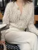 Cárdigan hueco para mujer bestseller transfronterizo con cuello redondo y diseño de botón de perla, color liso, manga larga, corte ajustado, elegante y versátil