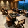 Mesa para Fondue de Piedra Sinterizada y Madera Maciza con Placa de Inducción Integrada Estilo Montaña Salvaje Mesa de Barbacoa sin Humo Comercial Mesa Redonda para Restaurante