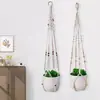 Bolsa de Malla para Maceta Tejida a Mano Transfronteriza Creativa Jardinería Planta Verde Cuerda de Algodón Maceta Cesta Colgante para Plantas Bolsa de Malla Colgante