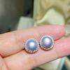 Pendientes de Perla Zhuji 8-9mm Perlas Botón Plata 925 Pendientes Morado Gris Venta al por Mayor Perlas Naturales