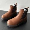 Botines Cortos Nuevos de Punta Redonda Otoño Modelo 2026 para Uso Diario, Botas de Cuero con Tacón Grueso Elástico para Mujer al por Mayor