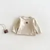 Dianxi ropa interior térmica de forro polar, engrosada, estilo coreano, linda con estampado de dibujos animados, nueva camisa de rayas casual de invierno para bebés