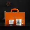 Set de regalo de tres piezas para taza de agua color jade, taza de oficina de porcelana blanca, taza de té de cerámica para el hogar, regalo de negocios para clientes