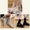 Calcetines de encaje hueco antibacterianos de 10 A para mujer, calcetines de algodón de color liso para primavera/verano, calcetines de longitud media resistentes al olor, blancos
