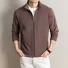 Moletom cardigã masculino com gola alta e forro de fleece, novo estilo outono/inverno 2026, com zíper, peso pesado, espessado e quente, peça externa