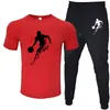 Nuevo Traje Casual de Dos Piezas para Hombre, Camiseta de Manga Corta de Color Sólido con Estampado, Pantalones, Ropa Deportiva Casual de Verano