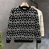 Suéter masculino gola redonda alta qualidade inverno camisa base 2023 novo masculino Jacquard quente suéter interno top