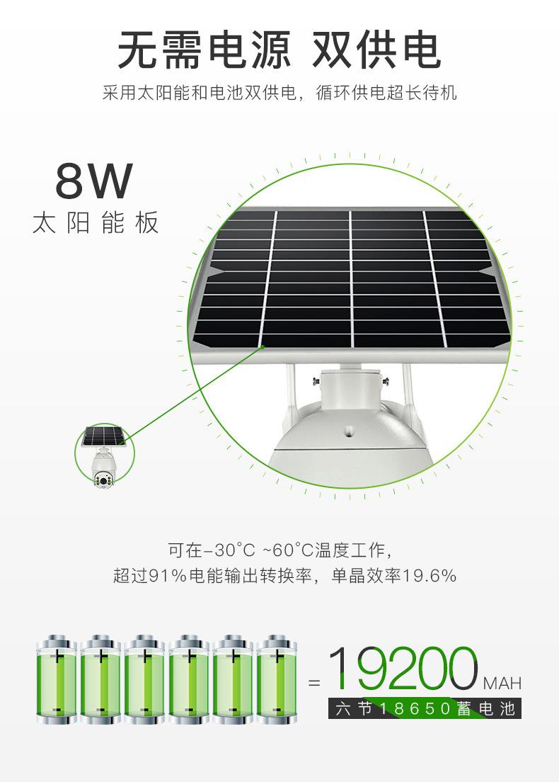 跨境户外无线4G插卡太阳能摄像头 旋转球机1080p 无网无