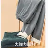 Calça masculina longa de veludo cintura alta roupa íntima plus size sem costura justa outono e inverno camada única média grossa calça quente