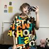 Camiseta con estampado de letras de moda de estación europea para mujer, de manga corta, cruzada, nueva, holgada, estilo europeo, estilo coreano, top de verano