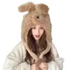 Chapéu de Pelúcia com Orelhas de Cachorro Peludo para Mulheres no Outono e Inverno, Proteção contra Frio, Proteção Auricular, Aquecimento, Versátil e que Mostra o Rosto, Pequeno Chapéu de Tricô