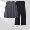 Pijama Masculina Confortável de Algodão de Manga Comprida Nova Primavera e Outono Solta Gola Redonda Casual Roupa de Casa Conjunto Cor Pura