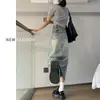 Saia Jeans Feminina de Cintura Alta Cor Clara Outono Fina Novo Estilo 2024 Pequena Média Comprimento Fenda Linha A