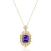 Collar Colgante de Piedras Preciosas de Colores Completamente Incrustado Super Flash para Mujer, Venta Caliente Transfronteriza Transmisión en Vivo Douyin, Collar de Diamantes Amarillos de Corte Radiante Esmeralda