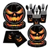 Transfronteiriço Novo Produto Halloween Fundo Preto Abóbora Estilo Horror Louça Descartável Festa Festa Prato de Papel Descartável