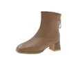 Otoño/Invierno 2026 Nuevas Botas Martin para Mujer Punta Cuadrada Tacón Medio Tacón Grueso Botines Versátiles Cremallera Trasera Botas Adelgazantes Botines