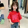 Ropa de Verano para Niños Ropa Elegante para Niñas Camiseta de Manga Corta para Niños Algodón Puro 2026 Modelo Nuevo Camiseta Básica de Manga Media para Niñas