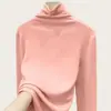 Camiseta Base para Niñas de Cuello Alto de Terciopelo Alemán Doble Cara Otoño e Invierno 2025 Nueva Camiseta de Manga Larga con Cuello de Felpa Cepillada
