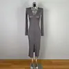 Vestido Coreano Dongdaemun Novo Estilo Slim-Fit Sexy Hot Girl Puro Desejo Transfronteiriço Que Mostra a Silhueta e Realça a Feminilidade com Fenda e Mangas Longas Bodycon
