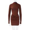 Estilo Europeo y Americano Ropa de Mujer Temu Otoño e Invierno Cuello Alto Manga Larga Plisado Ajustado Diseño de Nicho Vestido Corto Venta al por Mayor