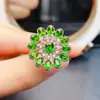 Venta al por mayor de fábrica Popular Anillo de Diopsida Natural Plata S925 Incrustado con Piedra Principal 3*4 Venta Directa de Fábrica de Joyería