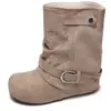 Botas de Pantalón Adelgazantes Versátiles de Suela Gruesa con Tacón Oculto Botines de Moda para Mujer Otoño 2026 Bota de Tobillo Fruncida para Pantorrilla Ancha