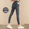 Calça de Yoga Slim Fit Falsa de Duas Peças para Mulheres 2026 Novo Estilo Calças de Treino de Cintura Alta com Forro de Lã Emagrecedoras Levanta Bumbum Calças de Corrida Fitness