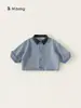 Chaqueta Bangxuan para niños para primavera y otoño, ropa infantil con solapa de color contrastante, camisa de mezclilla simple para niñas