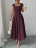 Ropa Europea y Americana para Mujer al por Mayor Transfronteriza Sitio Independiente de Amazon Nuevo Estilo Elegante Vestido Largo Vestido de Manga Corta con Cuello Cuadrado