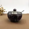 Taza de Azúcar Grande de Acero Inoxidable con Forma de Cuenco, Frasco de Condimentos de Acero Inoxidable con Forma de Tambor, Tapa de Vidrio, Caja de Condimentos Visible con Cuchara Pequeña