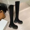 Botas elásticas, adelgazantes, hasta la rodilla para mujer, nuevo estilo otoño/invierno, con tacones gruesos y suelas de plataforma, botas de montar de caña alta, charol