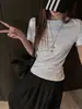 Camiseta Sencilla de Color Sólido de Manga Corta para Mujer 2026, Top Básico de Verano Ajustado Versátil con Cuello Redondo y Borde Enrollado
