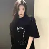 Camiseta de Algodón Puro Estilo Coreano de Verano Holgada para Estudiante de Manga Media para Mujer Tendencia Versátil Ropa Interior Top Holgado de Manga Corta