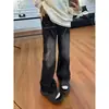 Calça jeans masculina com estampa de raio azul, corte reto solto, estilo American high street, versátil e moderna, calça flare retrô descolada
