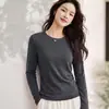 Camiseta de manga larga con cuello redondo y textura de cachemira tipo mousse para mujer, nuevo producto de otoño 2026, corte ajustado, adelgazante, top suave y acogedor