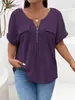 2025 Amazon Primavera y Verano Nuevo Top de Color Sólido Talla Grande para Mujer Cremallera Manga Corta Bolsillo Falso Sudadera Camiseta Holgado
