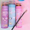 Lápis de Cor Sanrio Pet Fofo em um Barril com Apontador, Canetas de Desenho Estudantil Kuromi de Alto Valor, Canetas de Colorir, Lápis de Cor