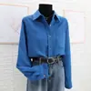 Camisa Gruesa de Capas para Mujer Otoño/Invierno 2025, Top Interior en Azul Klein, Chaqueta Camisa Cepillada en Blanco