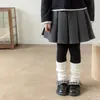 Zapatos y calcetines para niñas, calcetines de encaje a cuadros con volantes estilo coreano, calentadores de piernas de tubo largo color café retro para otoño e invierno, versátiles