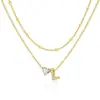 Amazon Diseño de Nicho Sentido Acero Inoxidable 26 Letras Incrustaciones de Diamante Amor Collar en Capas Letra Inicial Cadena Doble Clavícula