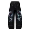 Ropa para Hombre Jiayiku 2026 Nuevo Estilo High Street Americano Estilo Ro Jeans Lavados Pesados con Impresión de Tinta Pantalones de Pierna Ancha de Alta Calidad