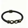 Pulseira Retrô Nova Europeia e Americana de Aço Inoxidável Preto Couro Trançado Simples Moda Masculina Atacado Negócios