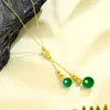 Colar com Pingente de Pedra Calcedônia Verde Redonda Estilo Chinês Prata S925 Feminino Prata Esterlina Elegante Estilo Nacional Moda Joia Versátil